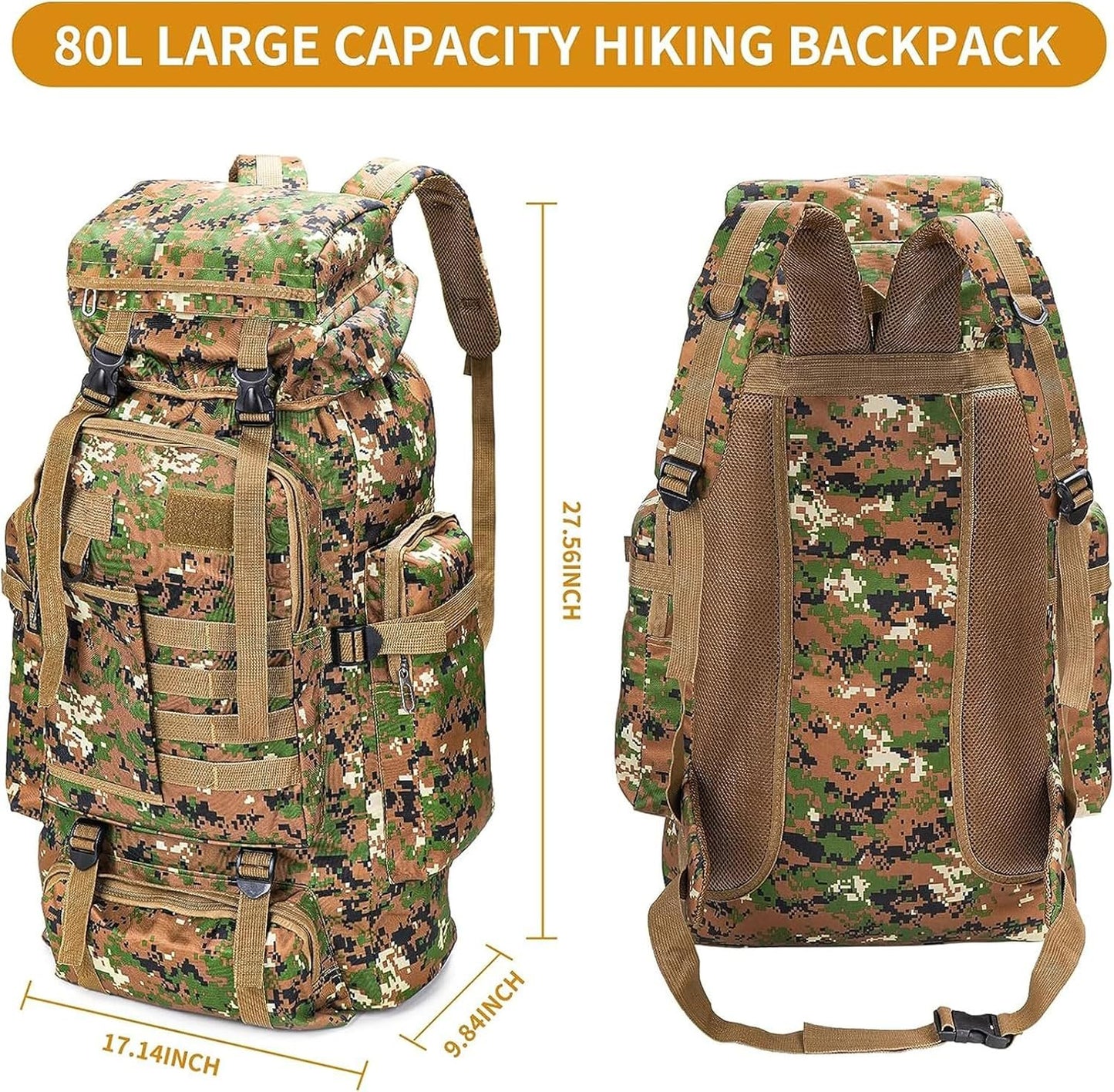Uandhome Military Tactical Backpackï¼Œ80L Travel Trekking Rucksack for Men Large Waterproof Hiking Backpack Molle Bag for Hiking Outdoor Camping Trekking Hunting