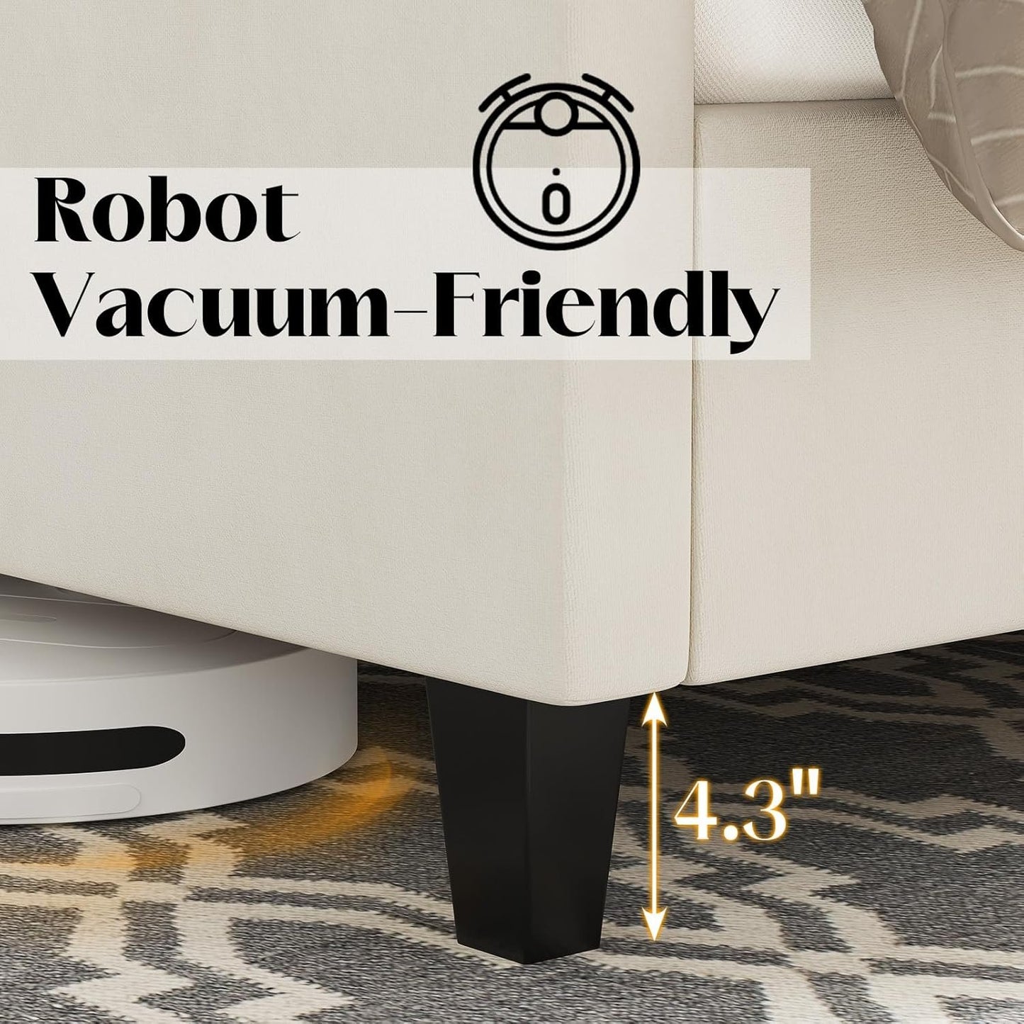 Jocisland Upholstered Bed Frame with Tall Headboard Wingback Platform Bed Tufted Deep Button Velvet/No Box Spring Needed/Easy Assembly (Cream, Queen)