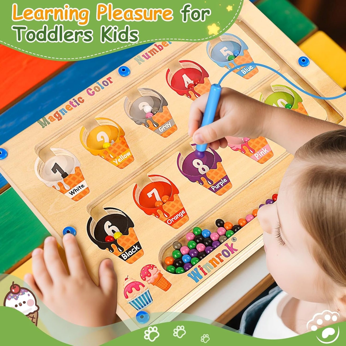 2 in 1 Double Side Magnetic Color Number Alphabet Maze Board, Montessori Toys 1-3 3-5 Year Old, Wood Educational Puzzle Learning Counting Matching Toy, Gifts for Toddler Kid Girls Boys 3 4 5