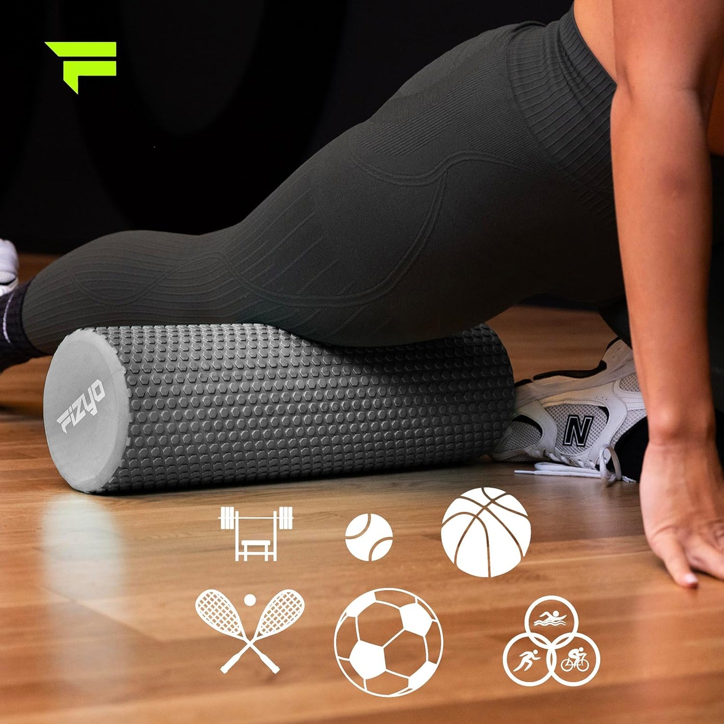 Fizyo Fascia Roller - Pilates Roller for Fascial Massage, Yoga Roller for Spine, EVA Roller for Fitness, Yoga and Rehabilitation, Grey, 45 x 15 cm