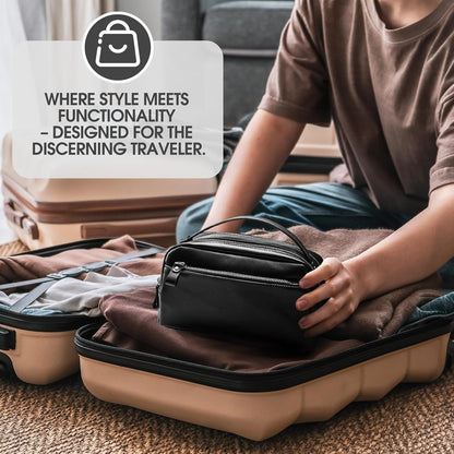 Travel Toiletry Bag for Men Hanging Dopp Kit - 100% Genuine Leather Mens Travel Organizer- Shaving Bag for Toiletries Accessories with Large Capacity -Best Gift for Husband Father Boyfriend, Black
