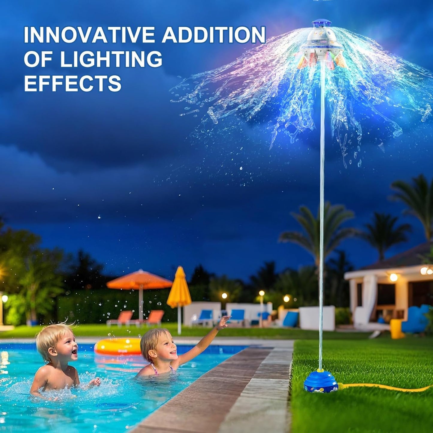 SS Summer Sprinkler Water Toy - UFO Rocket Launcher for Kids Ages 3-12 with Colorful LED Lights, Fun Backyard & Lawn Poolside Summer Toy, for Boys and Girls