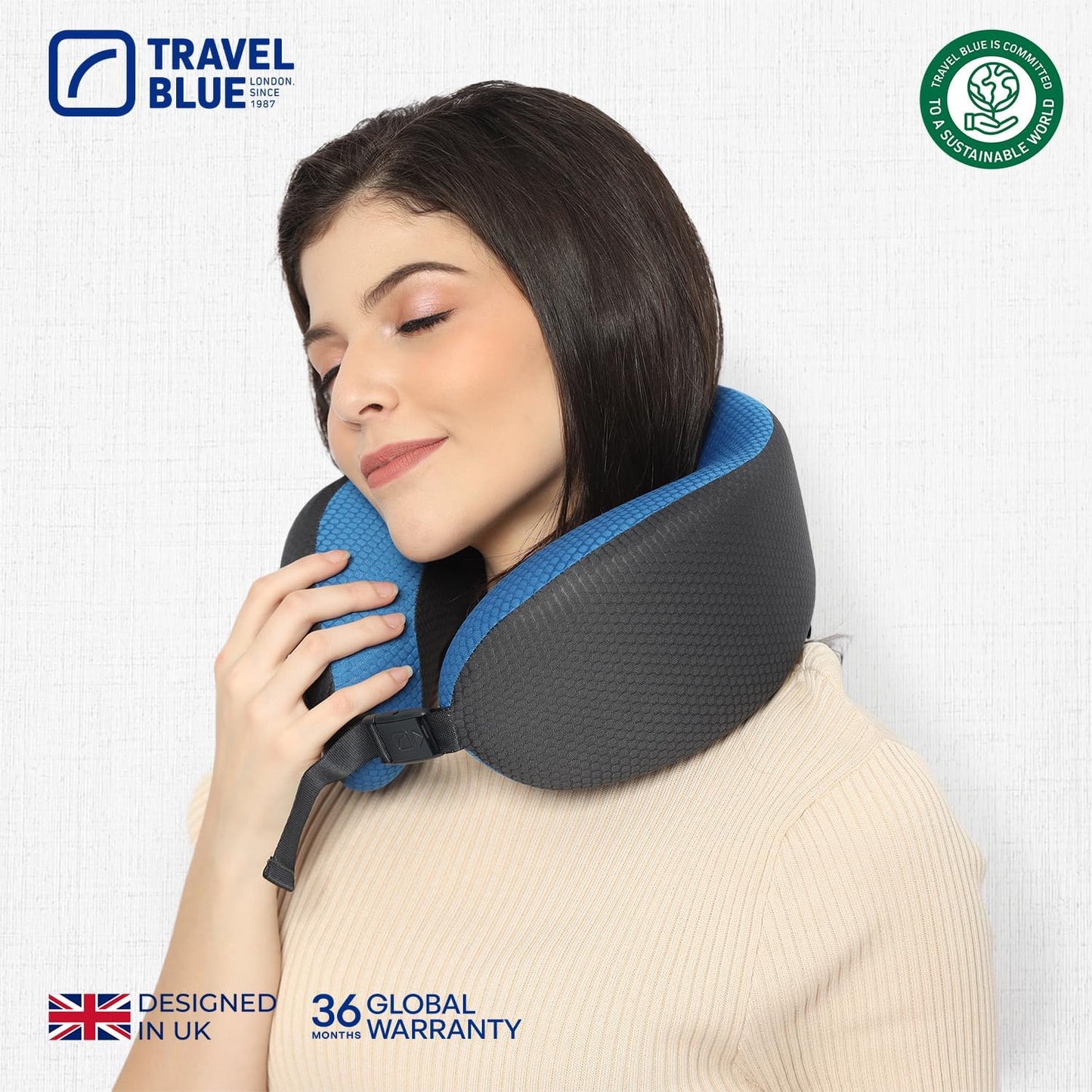 Travel Blue Dreamer Aeroplane Neck Pillow - Memory Foam Pillow for Travel, Travel Pillow Aeroplane with Breathable Mesh Material, Removable Cover, High Comfort & Support, Easy Storage