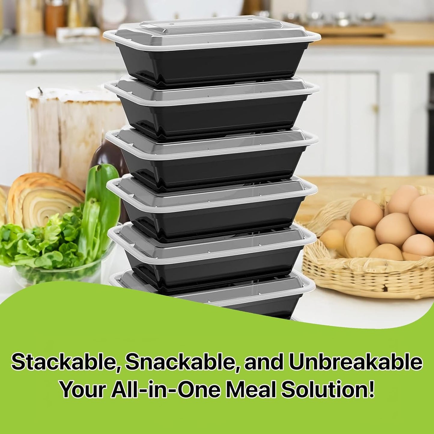 Pokanic Meal Prep Containers [10 Set] 24 oz with Lids, 1 compartment, Stackable, Reusable, Leakproof, Food Safe, Microwave, Freezer & Dishwasher Safe for Food Prep Storage Bento Box (10 Set, 24 oz)