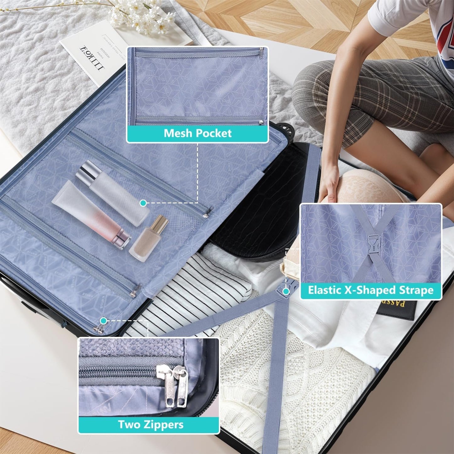 Krute Luggage PC ABS Suitcase for Travelling,Hard Shell Checked Luggage with USB Charging Port & TSA Lock Lightweight 28-Inch Black