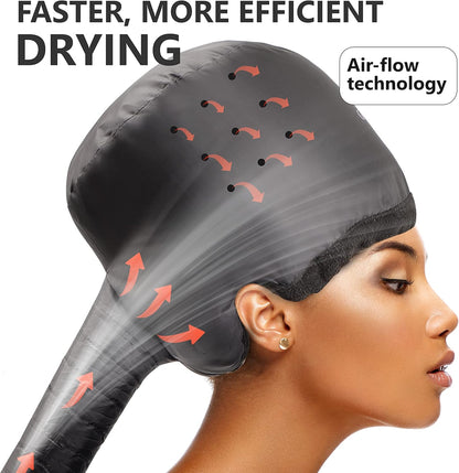 Hooded Hair Dryer w/A Headband Integrated That Reduces Heat Around Ears & Neck - Hair Dryer Hooded Diffuser Cap for Curly, Speeds Up Drying Time, Safety Deep Conditioning At Home - Portable, Large