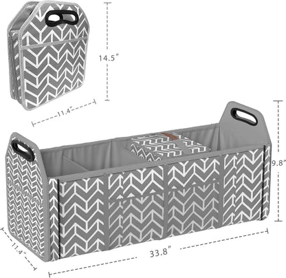 Trunk Organizer, Foldable Car Storage Bag Portable Insulation Cooler Bag Collapsible Vehicle Organizer Divider Storage Totes with 4 Compartment Cargo Tote for Groceries Caddy SUV, Gray