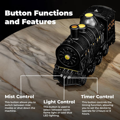 OMEO Black Small Train Aromatherapy Humidifier & Essential Oil Diffuser - Dual Mist, Quiet Ultrasonic, 300ML Tank, Remote Control, LED Light, Air Purifier for Home, Office, and Bedroom Use