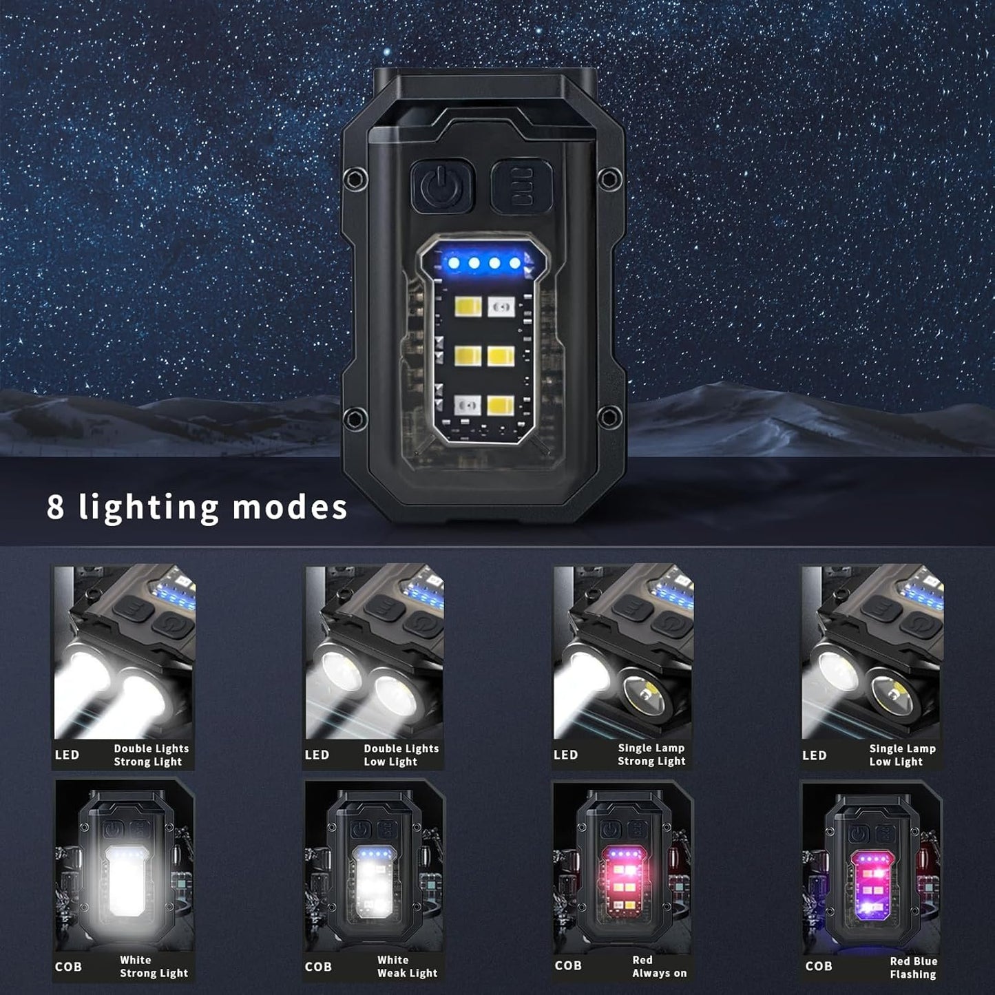 AYKEYON-K Flashlights High Lumens - Super Bright 800 LM, USB C Rechargeable LED Keychain Flash Light with COB Side Light, 8 Modes, IPX5 Pocket Flashlight,Tactical Flashlight（Black）