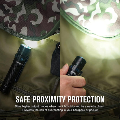 OLIGHT Warrior Mini2 Rechargeable Tactical Flashlight LED Light 1750 Lumens with Dual Switch and Proximity Sensor, MCC Magnetic Charging Emergency Flashlights for Household, Outdoor, Hiking (Black)