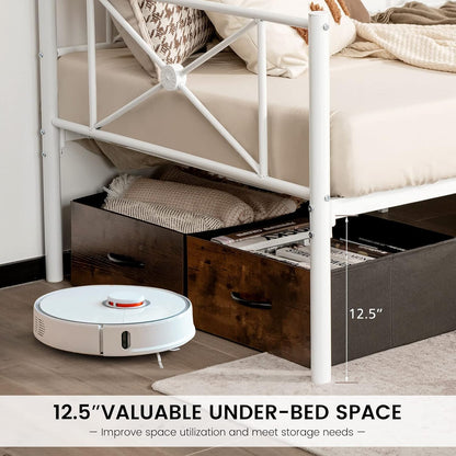 Giantex Metal Daybed Frame Single Size, Modern Single Sofa Bed, Heavy-Duty Steel Slats Support Mattress Foundation, Dual-use Platform Bed Sofa for Living Room, Guest Room, Easy Assembly, White