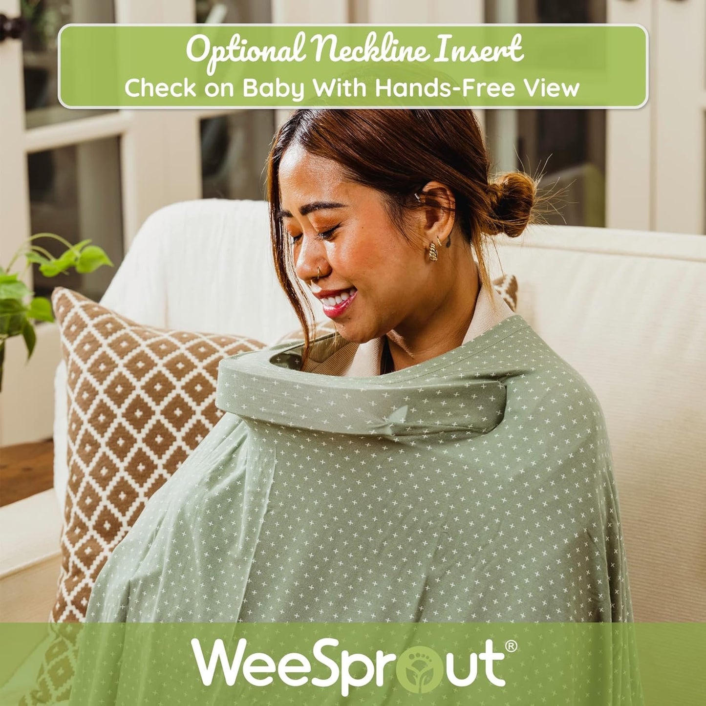 WeeSprout Nursing Cover for Breastfeeding - 360 Degree Privacy, View Baby Hands-Free, Soft & Breathable Fabric, Universal Fit, 8-in-1 Uses, Covers Car Seat & Shopping Cart,