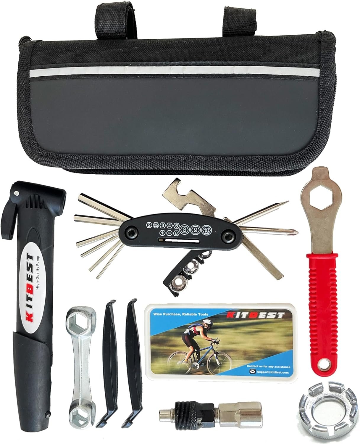 Bike Repair Kit & Bicycle Tire Pump, All In One Bike Repair Tool, Portable Tire Patches Repair Fixes, Fixe, Home Maintenance Camping Travel Tool & Bike Bag, Inflator. Safety Emergency Repair Toolkit