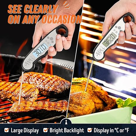 Digital Meat Thermometer, Waterproof Instant Read Food Thermometer for Cooking and Grilling, Kitchen Gadgets, Accessories with Backlight & Calibration for Candy, BBQ Grill, Liquids, Beef, Turkey…