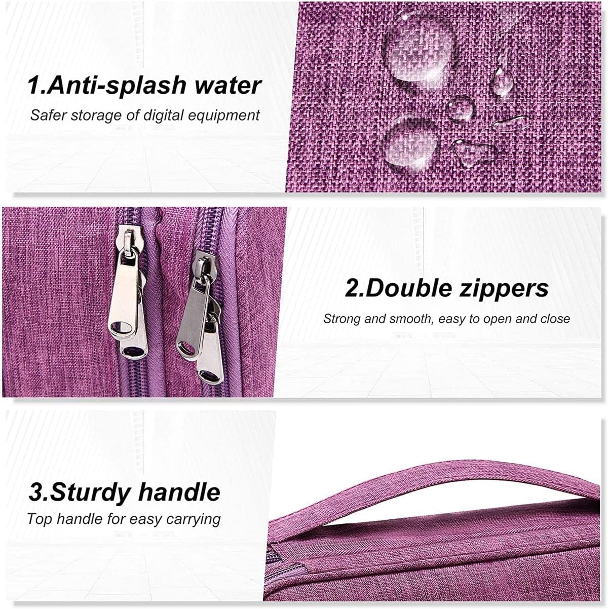 Packing Cubes for Travel Electronics Devices Organizer, with 12 PCS Ties,Versatile Electronic Accessories Carrying Case for Toothbrushes,Charging Devices,Other Cordless Electrical Appliances Purple