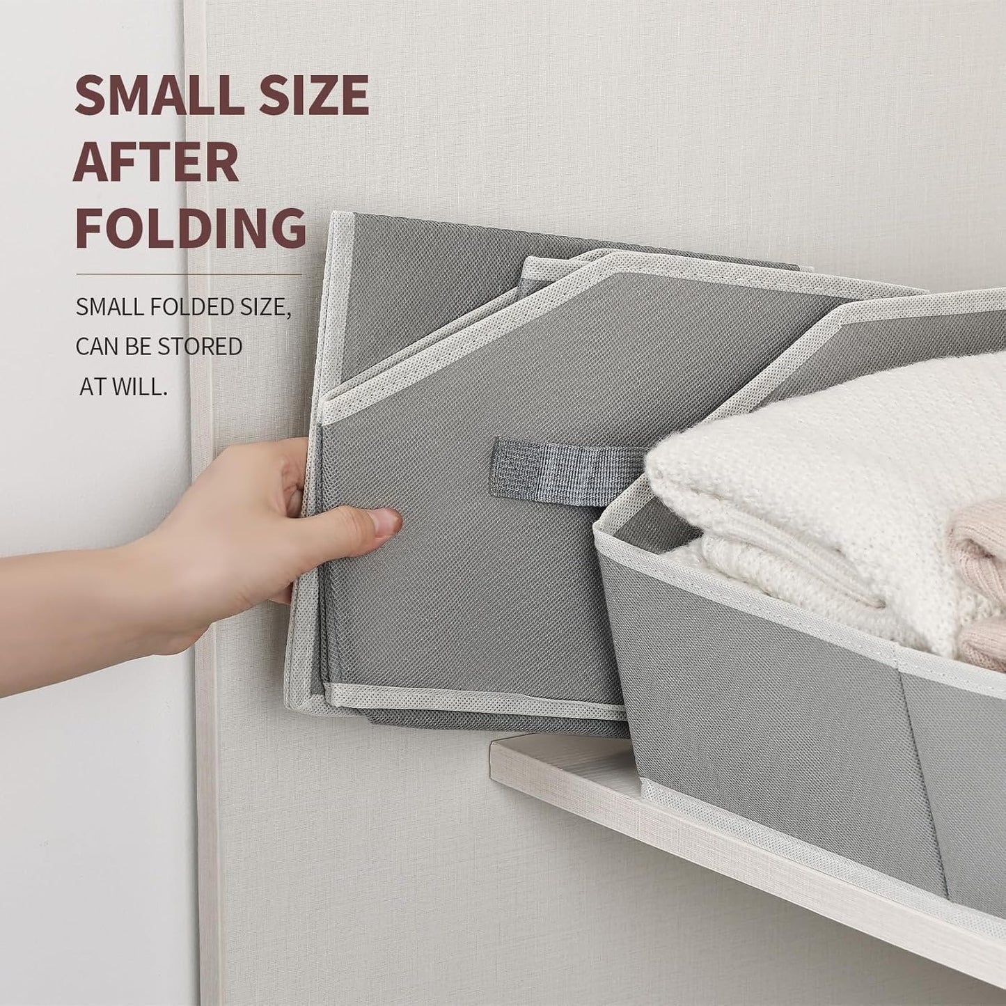 DIMJ Closet Storage Bins - 6 Pack Foldable Storage Basket Box Fabric Storage Cubes Storage Organization Trapezoid Storage Bin (Light Grey)