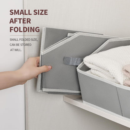 DIMJ Closet Storage Bins - 6 Pack Foldable Storage Basket Box Fabric Storage Cubes Storage Organization Trapezoid Storage Bin (Light Grey)