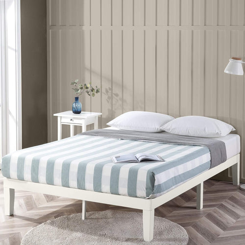 Zinus Moiz White Timber Bed Frame | Wood Platform Mattress Foundation/Bedroom Furniture - King Single Size