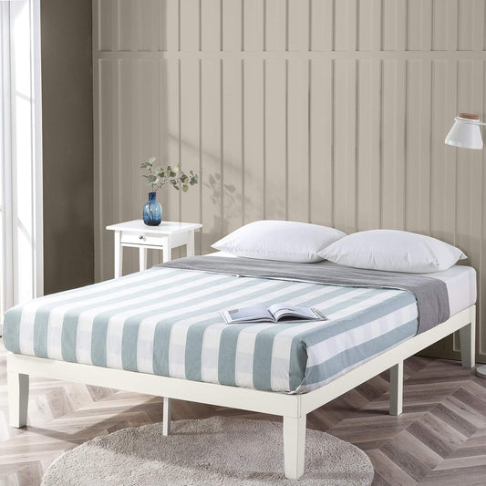 Zinus Moiz White Timber Bed Frame | Wood Platform Mattress Foundation/Bedroom Furniture - King Single Size