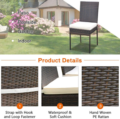 Tangkula 5 Piece Patio Wicker Dining Set, Outdoor Rattan Table and Chairs with w/Tempered Glass Table Top & Padded Cushions, Wicker Patio Conversation Furniture Set for Balcony Patio Garden Poolside