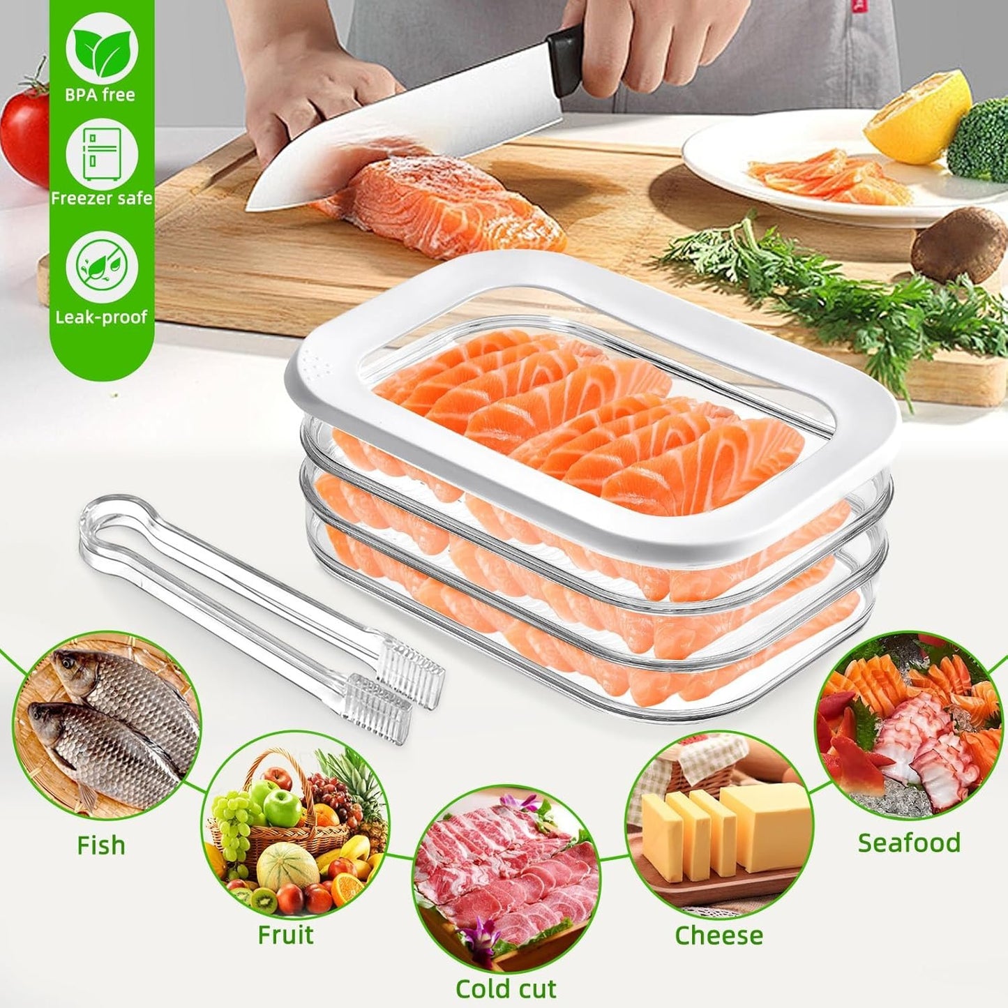 Deli Containers with Lids - Deli Containers for Refrigerator, Storage Box for Fridge - Cheese,Bacon,Meat,Fruit & Veggie Storage Containers, BPA Free Stackable Fridge Organizers with 2 Lids & Clamp