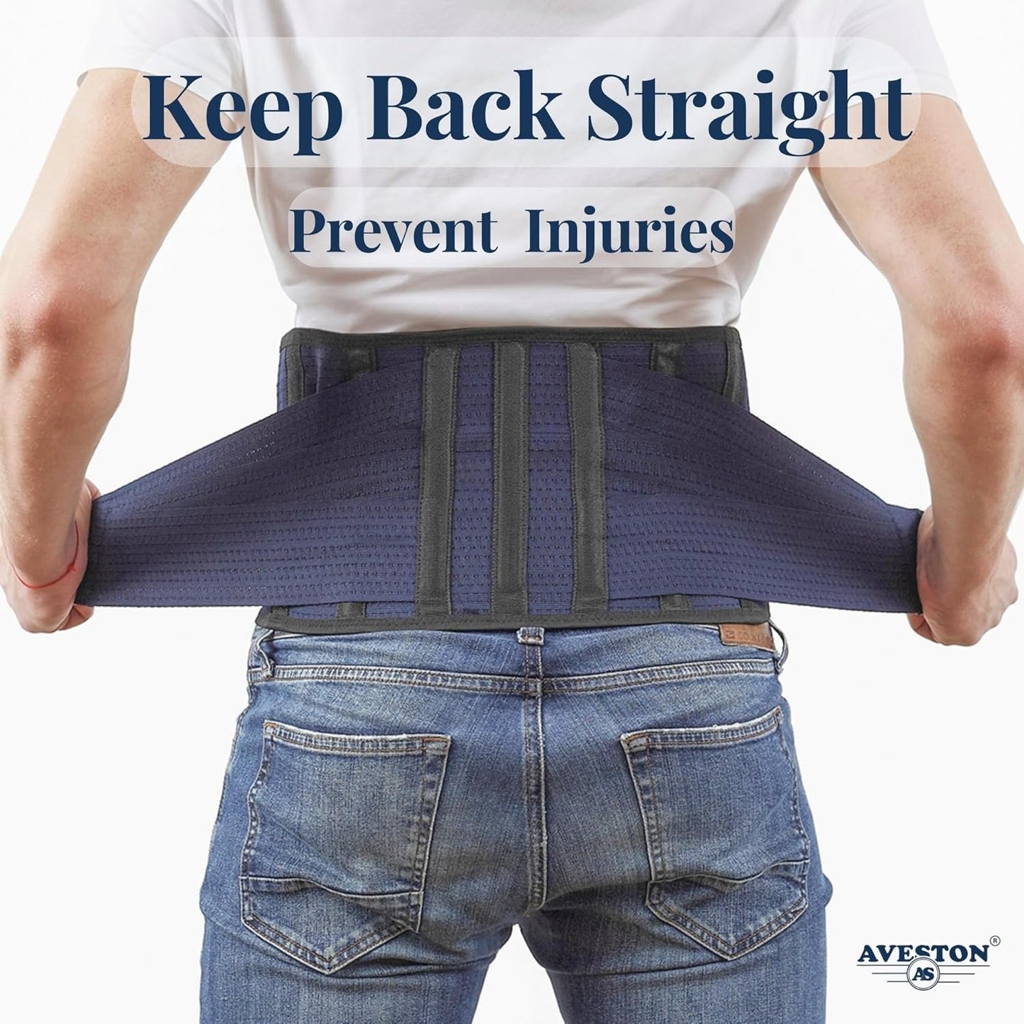 AVESTON Back Support Lower Back Brace for Back Pain Relief: Thin Breathable Rigid 6 ribs Adjustable Lumbar Support Belt for Men/Women Keeps Spine Straight and Safe – Belly size 46-52" XLarge