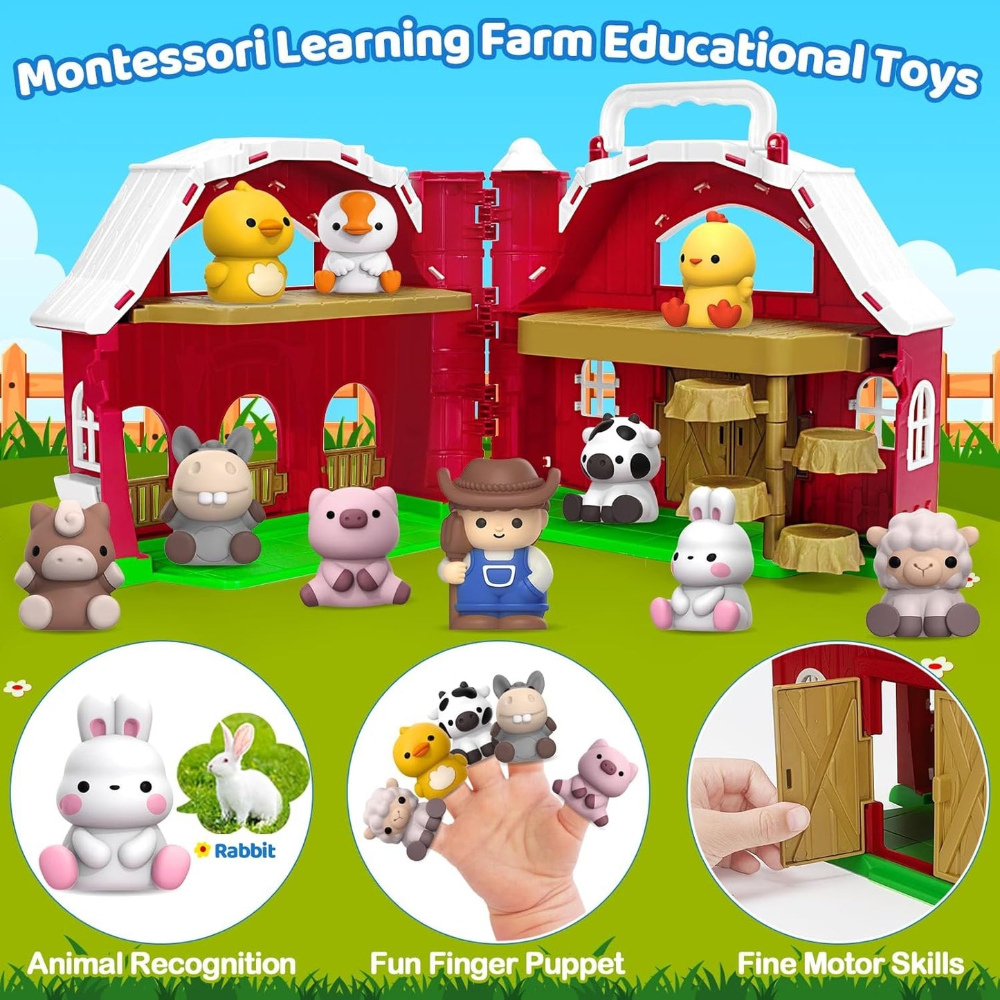 Aigybobo Farm Animals Big Barn Toys for 1 2 3 Year Old, Toddler Montessori Learning Toys, Farm Playset with Animal Figures, Christmas Birthday Toy for Toddler Baby Boys Girls Age 12-18 Months