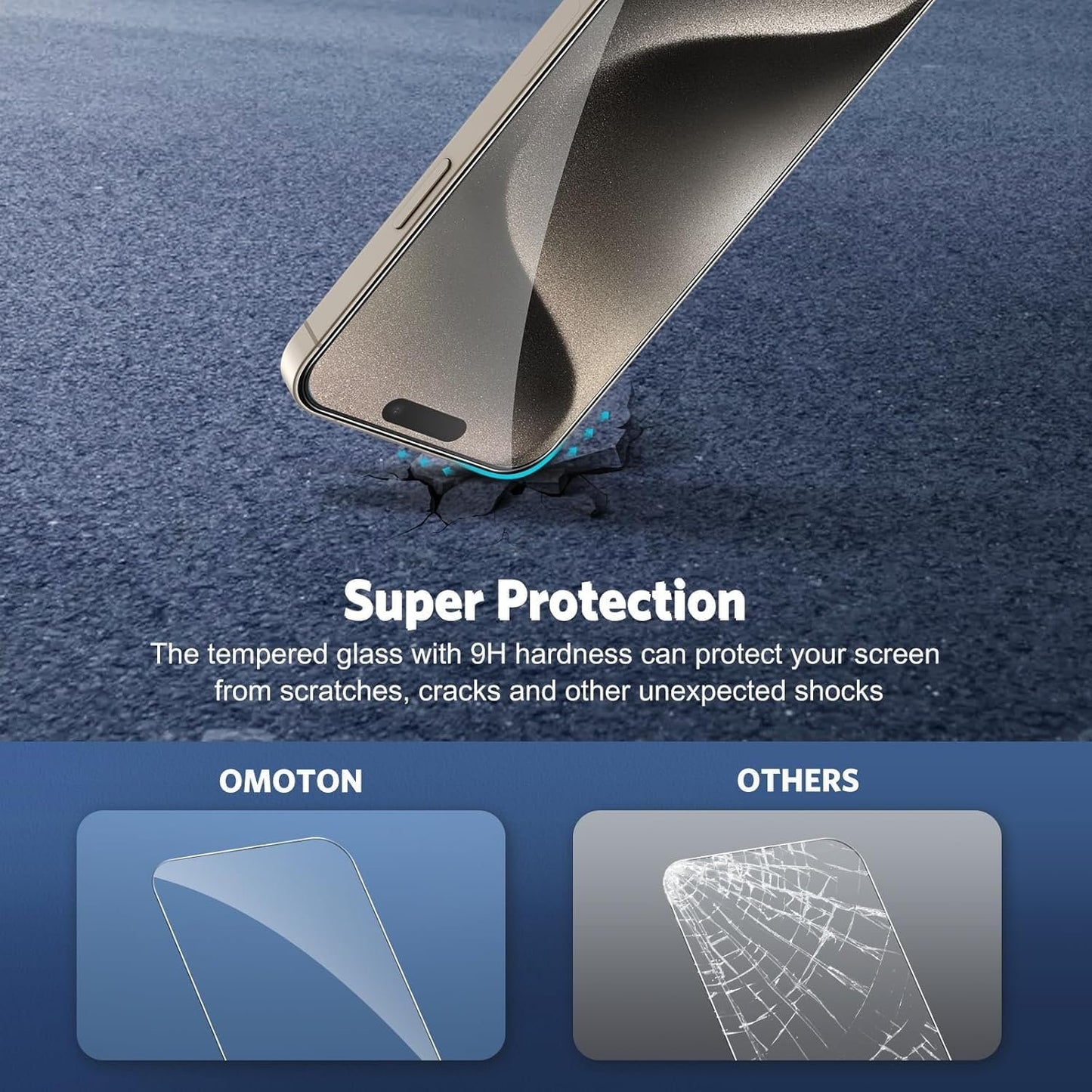 OMOTON Screen Protector for iPhone 15 Pro, 3 Pack Tempered Glass Screen Protector with 3 Pack Camera Lens Protector for iPhone 15 Pro 6.1-inch, Case Friendly/Easy Installation with Alignment Framework