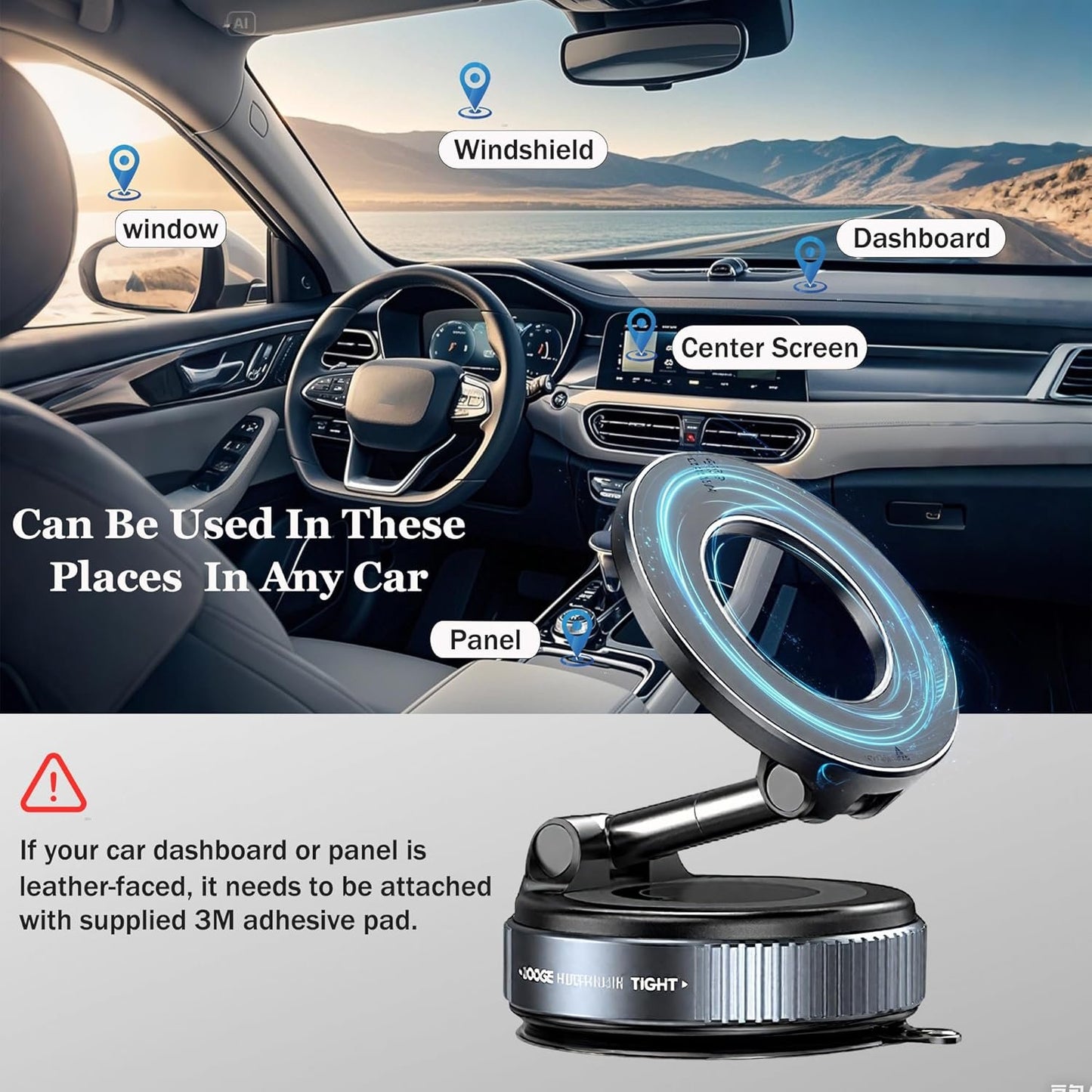 Upgraded Vacuum Suction Magnetic Car Phone Holder, 360° Adjustable Suction Cup Phone Mount, Foldable Portable Cell Phone Holders for Car/Mirrors/Smooth Surface