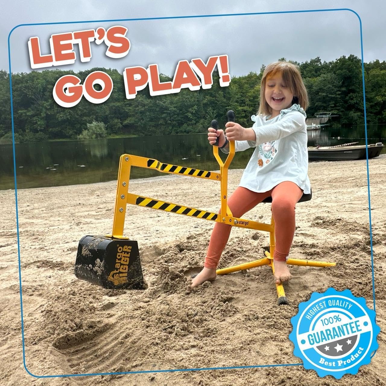 Stargo Sand Digger Kids Excavator Ride on Toy, Solid Steel Rotates 360, Hard Hat for Role Play, Outdoor Sandbox Toy Digger for Kids, Sand Dirt Snow