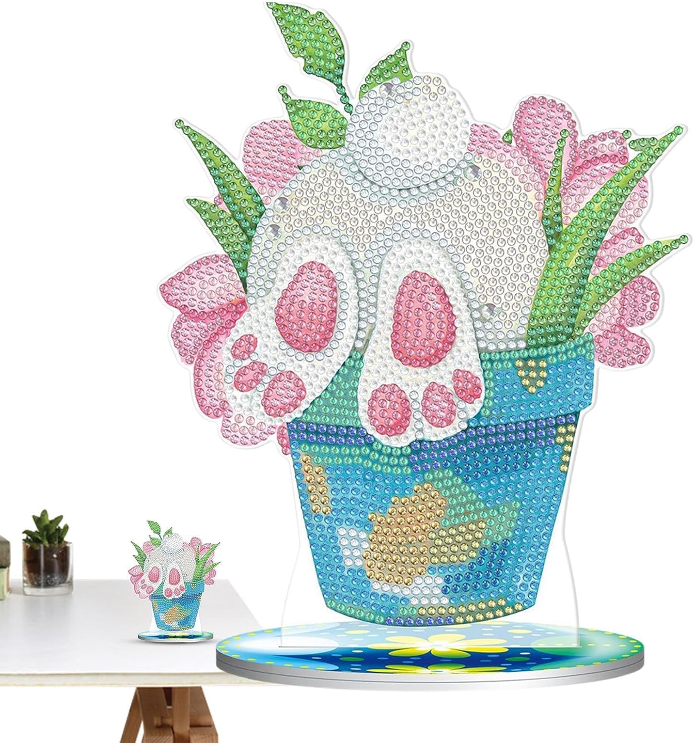 Tabletop Rhinestone Art Easter Decor, Desktop Bunny Eggs Rhinestone Painting, Easter Spring Holiday Scene Props, Seasonal Decoration Gem Art for Dining Room, Sparkling Holiday Centerpiece, Holiday