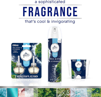 Glade PlugIns Refills Air Freshener, Sea Mist & Cypress, Scented and Essential Oils for Home and Bathroom, 0.67 Fl Oz, 10 Count