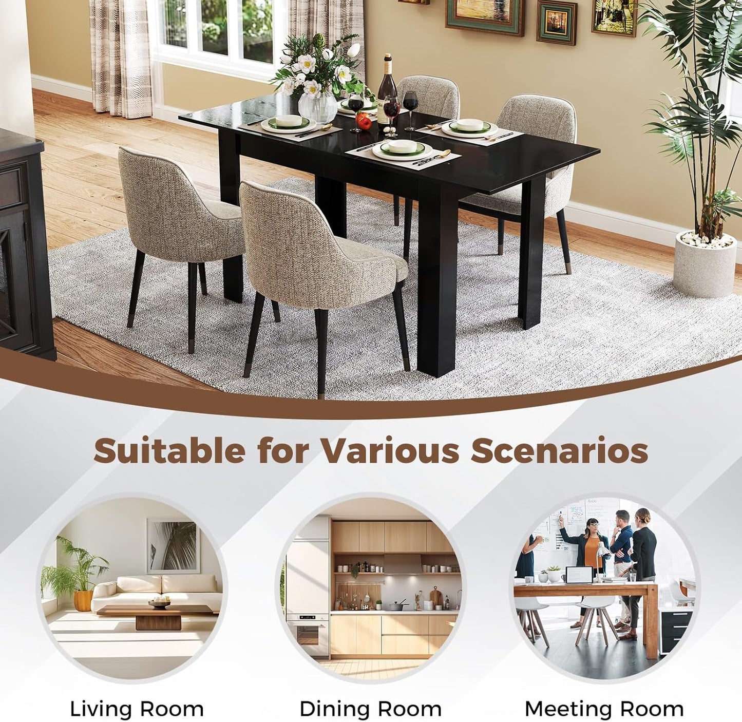 Giantex Extendable Dining Table, Modern Kitchen Table w/Adjustable Tabletop, L-Shaped Legs, Large Industrial Dinner Furniture for Kitchen, Dining Room, 110 KG Load Capacity