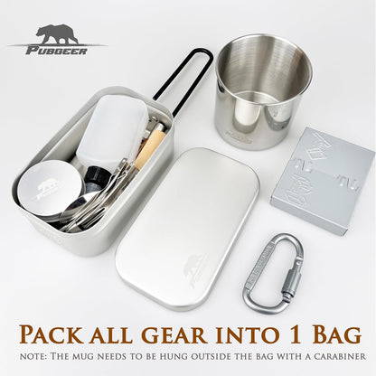 Pubgeer Portable Bushcraft Cooking Gear, Survival Cooking Kit, Canteen Cook Set, Wild Survival Equipment, Portable Cookware, Campfire Cooking Mess kit, Self Reliance, Solo Camping Cooking Kit