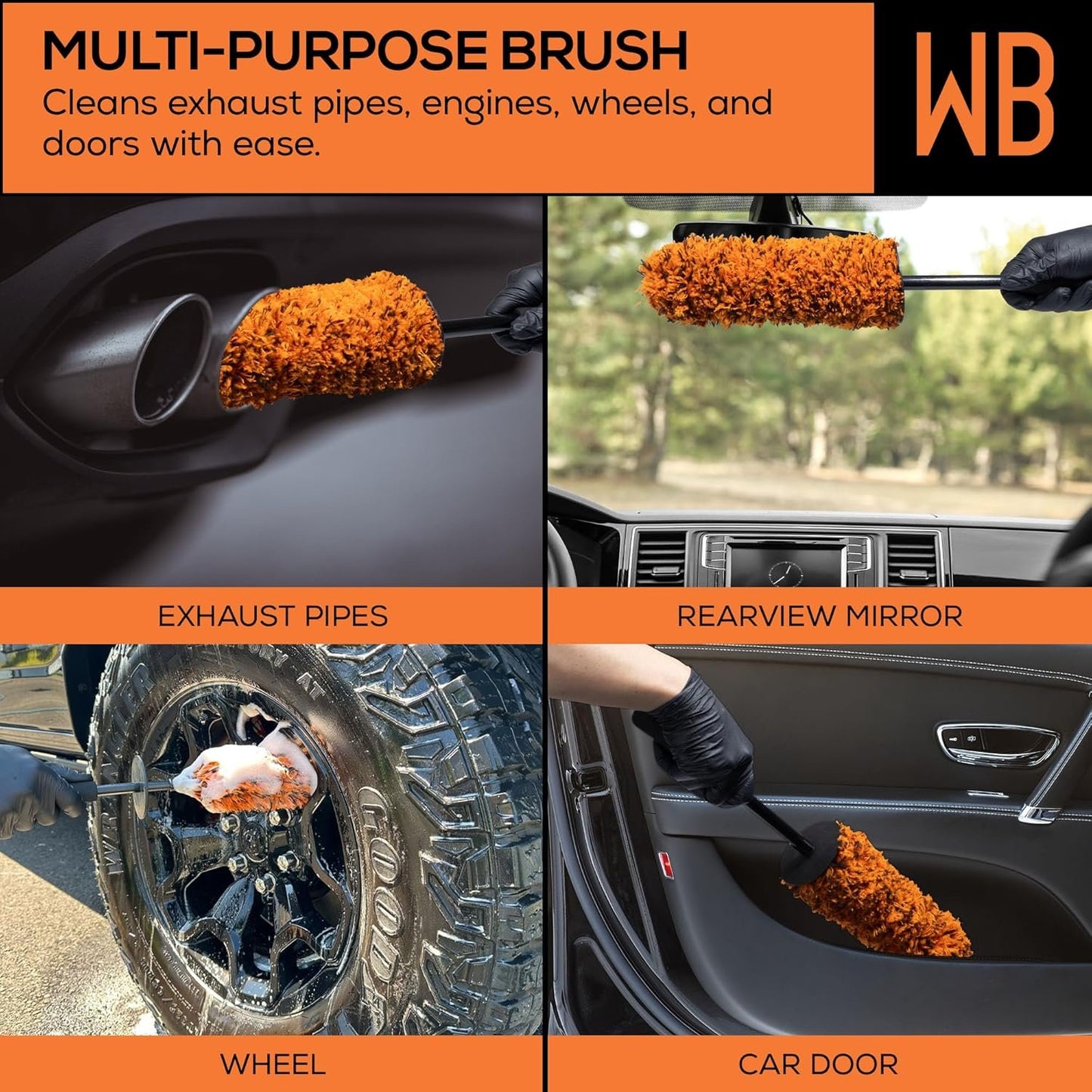 Suds Lab WB Premium Microfiber Wheel Cleaning Brush, Ultra-Soft Scratch-Free Car Detailing Tool for Rims, Tires, and Wheels, Ergonomic Handle, Machine Washable, Safe for All Vehicle Types, Reusable