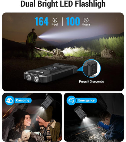BLAVOR Solar Charger Power Bank 10,000mAh, Portable Wireless Charger, 20W Fast Charging External Battery Pack with USB C for Cell Phones, Solar Panel Charger with Dual Flashlight and Compass
