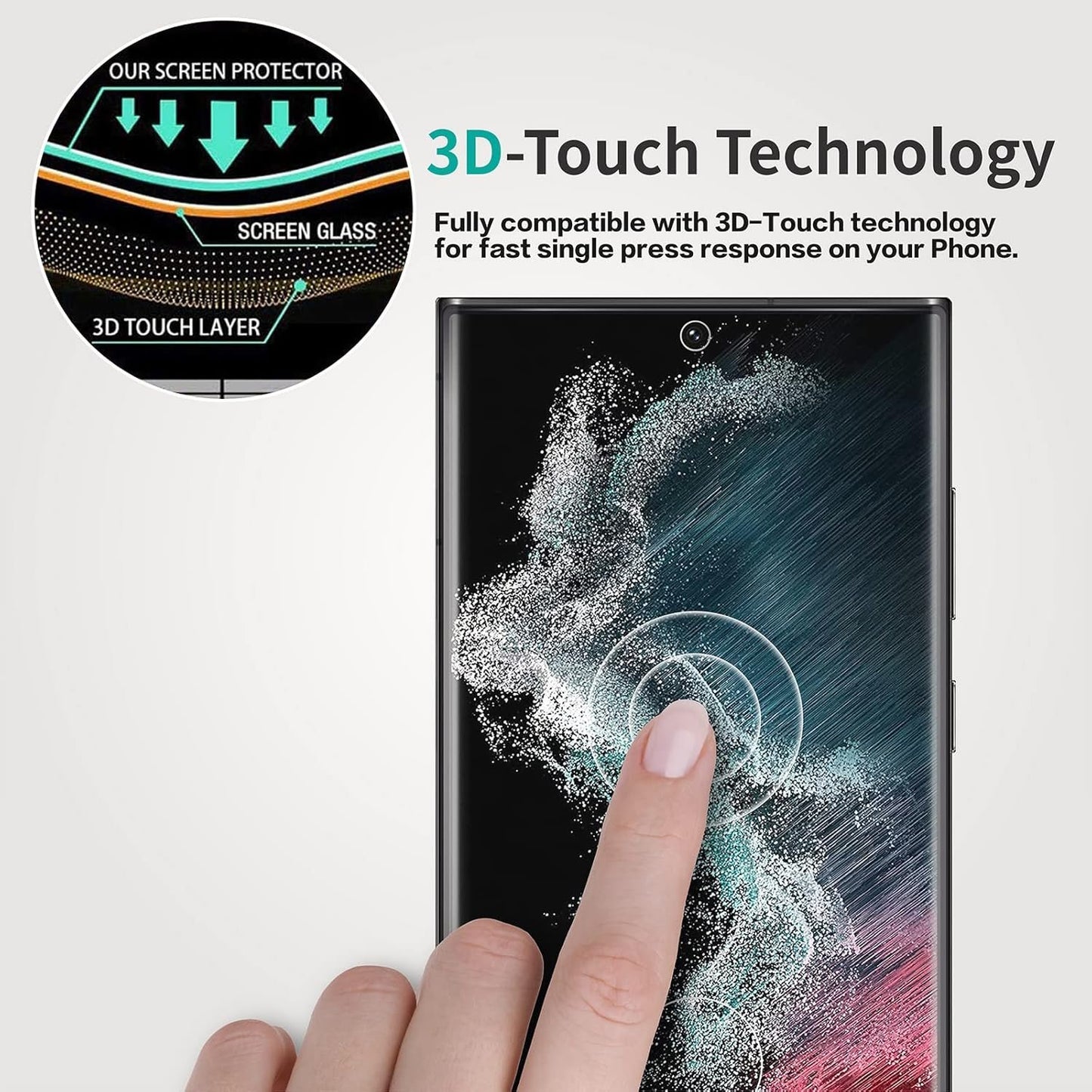 QUESPLE 2 Pack for Samsung Galaxy S22 Ultra Screen Protector 6.8-Inch, Support Fingerprint Unlock 9H Tempered Glass Film, [Touch Sensitive] [Scratch Resistant] [Bubble Proof]