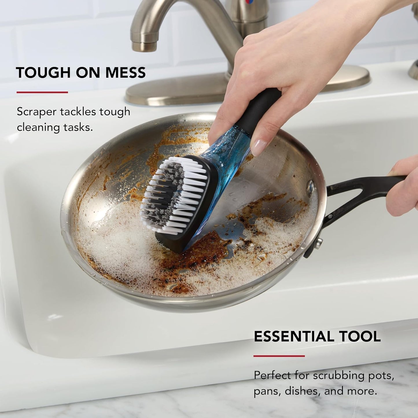 KitchenAid Soap Dispensing Sink Brush with Easy to Fill Handle, Nylon Bristles for Tough Cleaning, Comfort Grip Handle for Non Slip Grip, Black