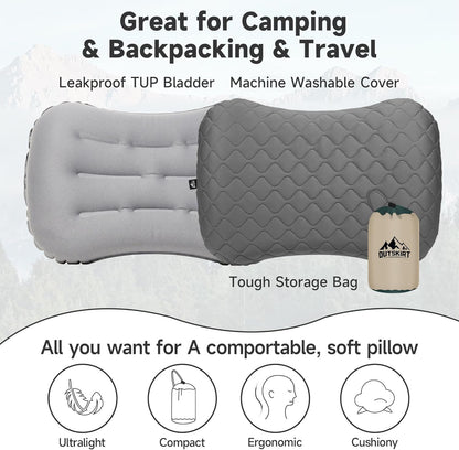 Outskirt Inflatable Camping Pillow, 2 in 1 Removal Inflatable Pillow for Backpacking Camping, Ultralight and Portable Camping Pillows for Traveling, Neck Pillows for Hiking Travel