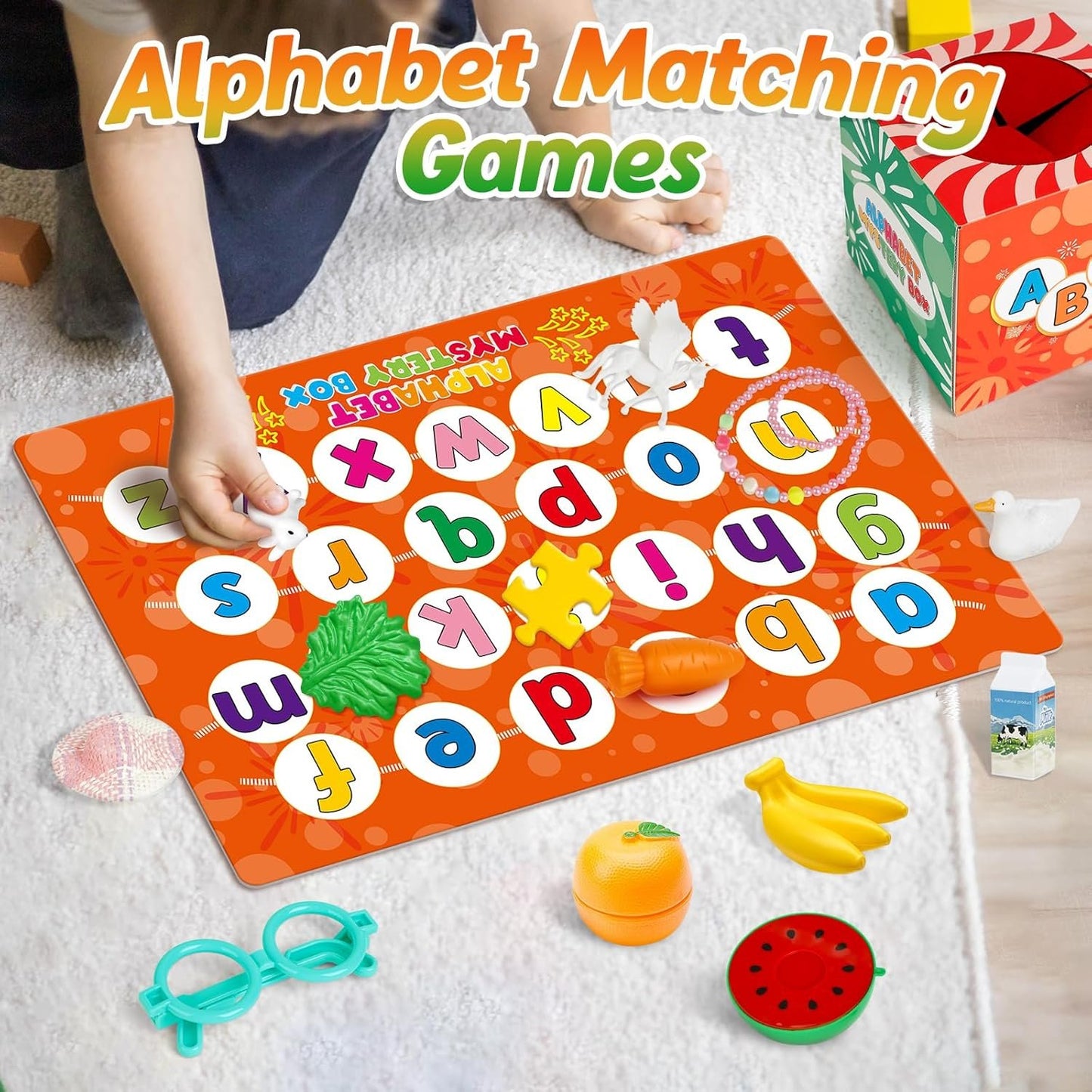 Kasfalci Alphabet Mystery Box for Kids,26 PCS ABC Learning Toys,Letters Sorting Matching Games for Toddlers,Letter Sounds,Speech Therapy Fine Motor Toys for Preschool Kindergarten Classroom