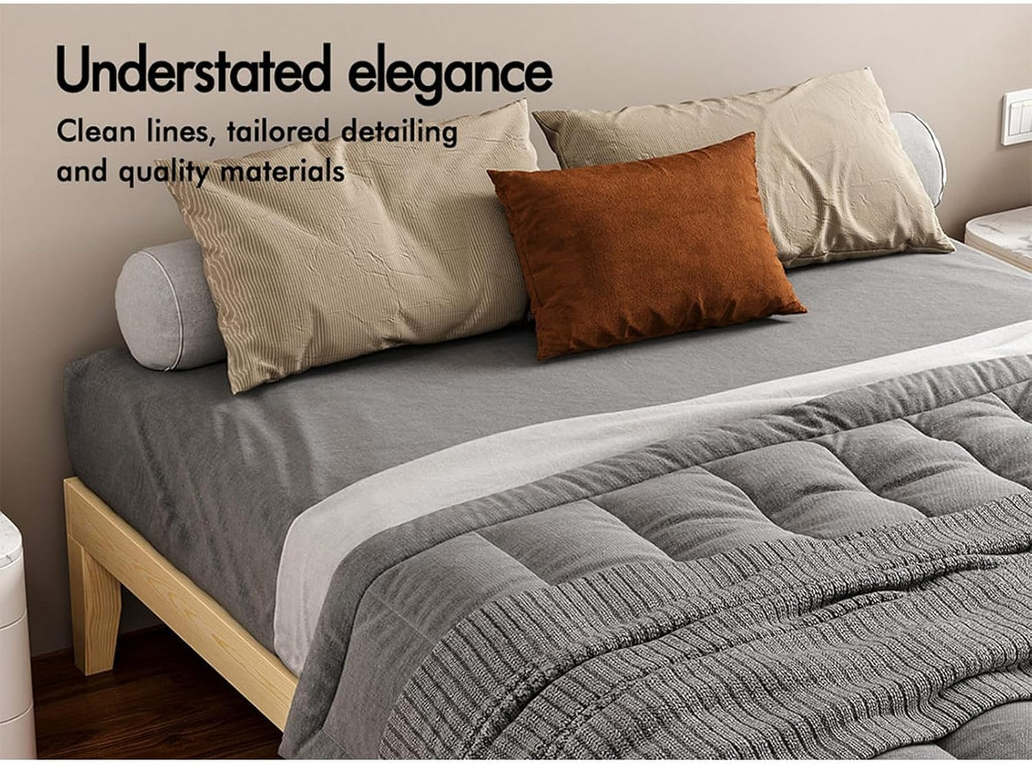 ALFORDSON Bed Frame Queen Wooden Bed Base with Solid Wood Pine Timber Slats, Mattress Base Platform Support, Oak Bed Foundation with Storage Space, Pramod Series Home Bedroom Furniture