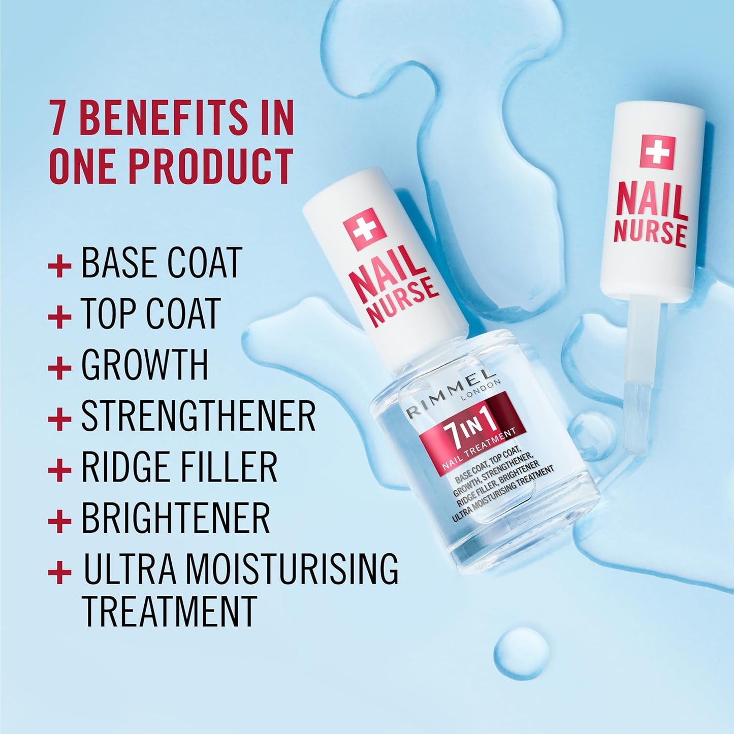 Rimmel London, Nail Care 7 in 1 Base & Top Coat Strengthens, Smoothes and Protects Colour, Vegan Formula Fast Drying 12ml