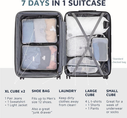 Large Packing Cube Set with See Through Mesh- Compression Packing Cubes Travel Organizers (White)