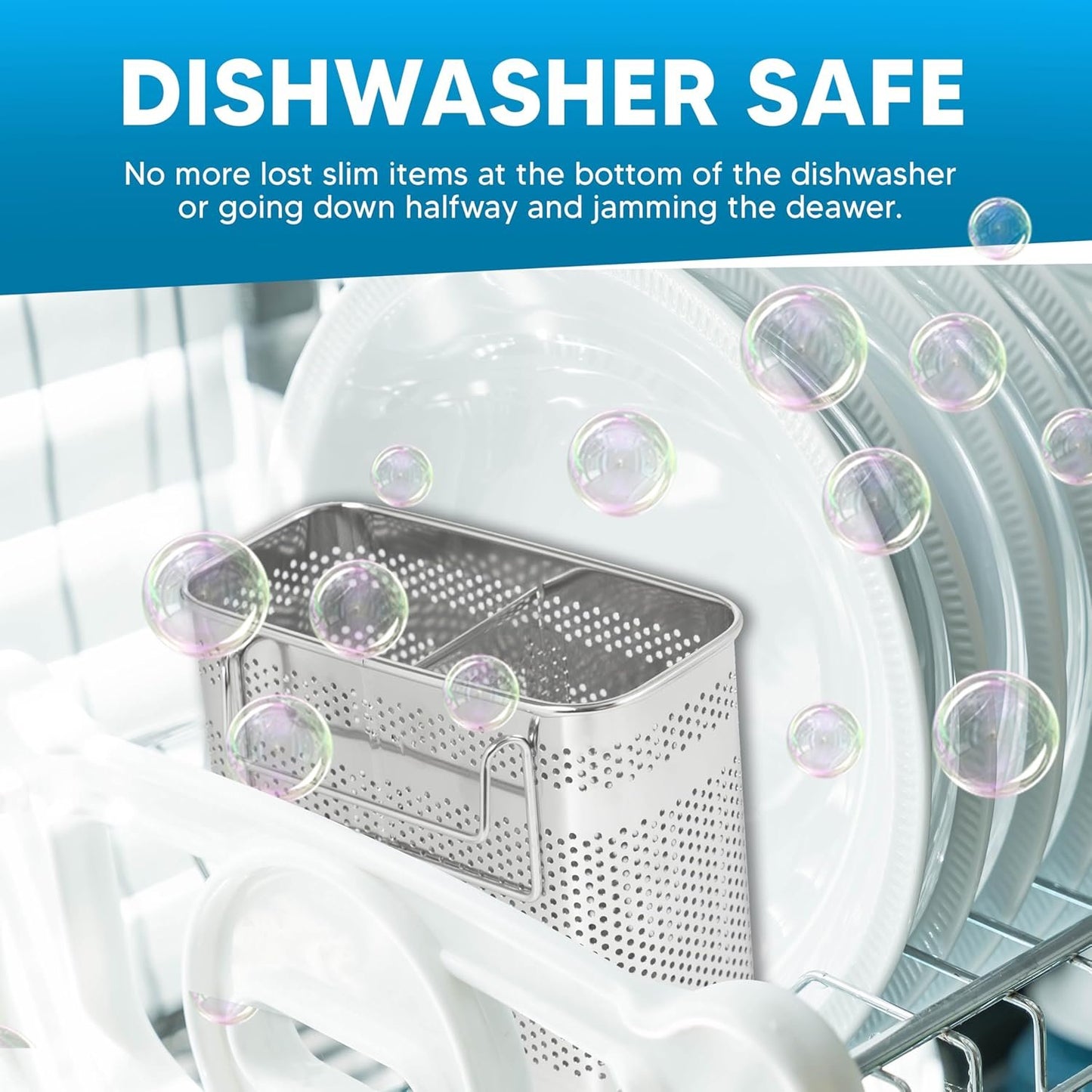 HOME&I Silverware Drying Basket, Kitchen Sink Utensil Holder Replacement,Thin Dish Drying Rack Countertop Organizer Stainless Steel 304 Flatware Cutlery Caddy Hold for Dish Drainer(2 Compartments)