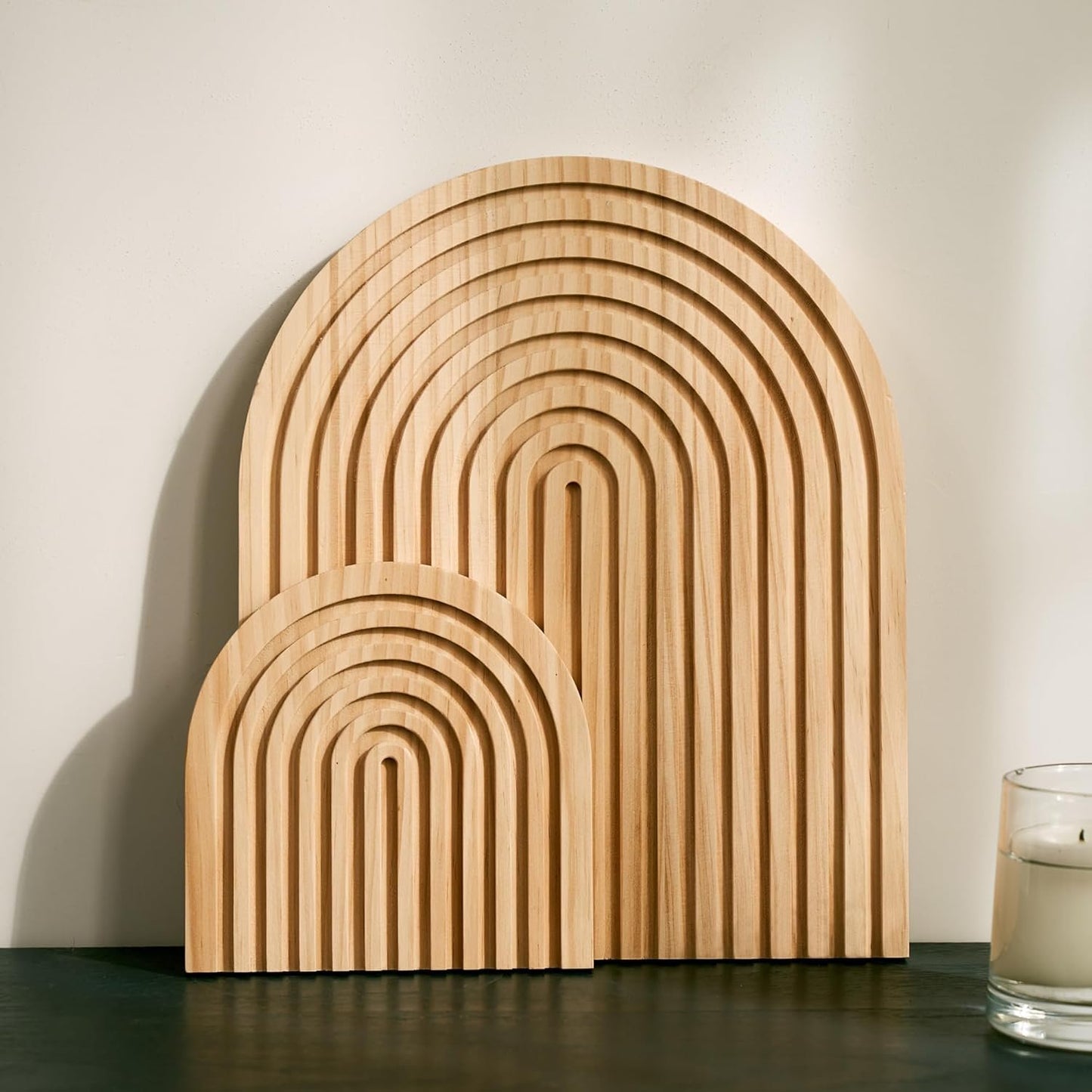 Homtik Wood Rainbow Arch Decor Decorative Tray for Wall Shelf, Fireplace Mantel, Counter, Dresser - Aesthetic Home Decorations for Living Room, Kitchen, Bedroom, Office, Set of 2 (Natural)