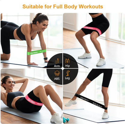 Gritin Resistance Bands, Set of 5 Skin-Friendly Resistance Fitness Exercise Loop Bands with 5 Different Strength Levels - Travel Carrying Case Included - Ideal for Home, Gym, Yoga, Training