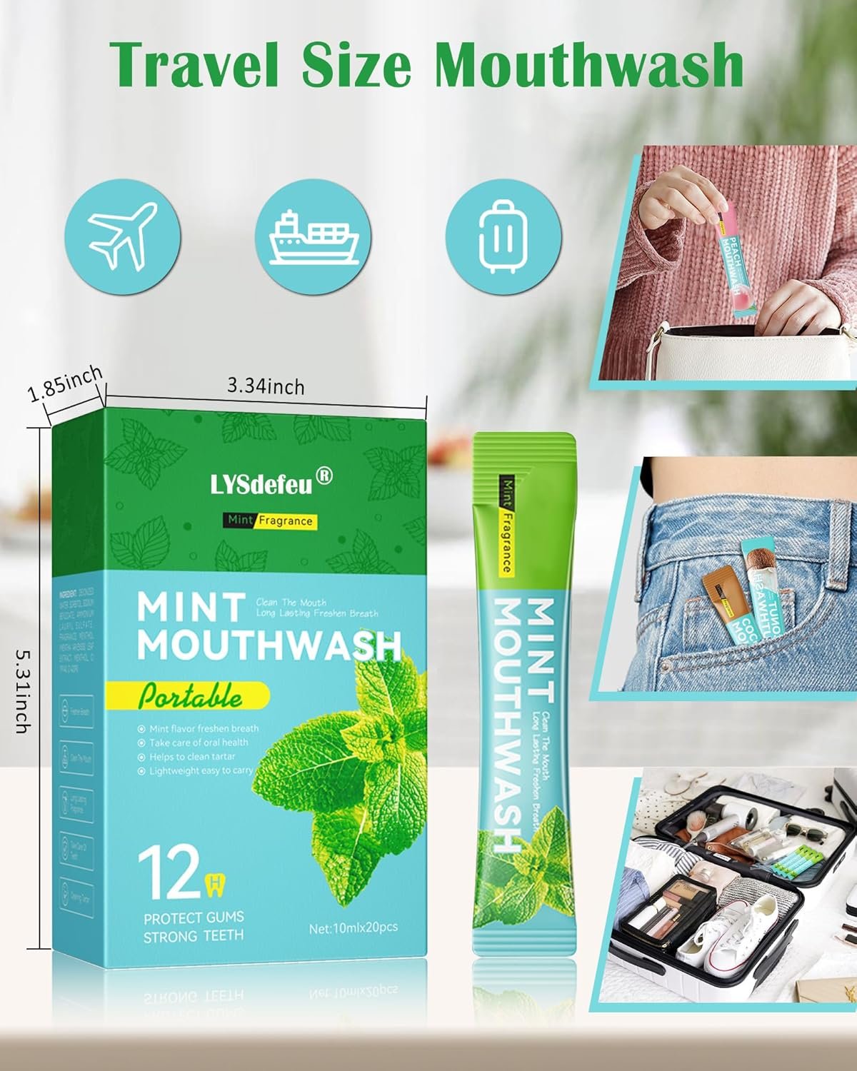 Mini Mouthwash Travel Size Portable Set-20 Packs Individual Small Mint Mouthwashes,Travel Clean Mouth Wash,Mouthwash for Fresh Breath & Clean Mouth,Mother's Day Care Gift Kit for Women Men