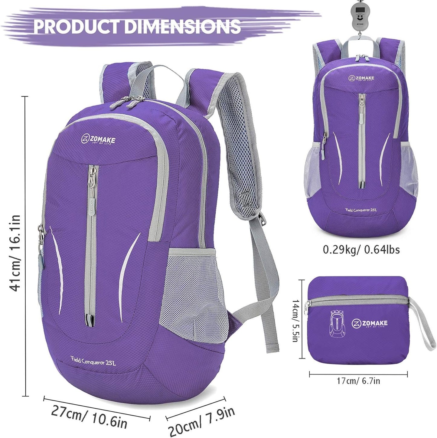 ZOMAKE 25L Ultralight Packable Backpack, Small Foldable Hiking Backpacks Water Resistant Light Daypack for Outdoor Hiking