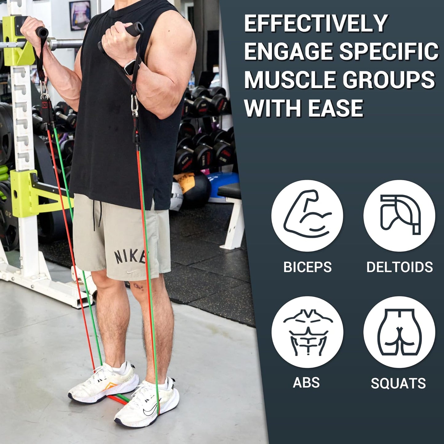 TheFitLife Exercise Resistance Bands with Handles - 5 Fitness Workout Bands Stackable up to 110-300lbs, Training Tubes with Large Handles, Ankle Straps, Door Anchor Attachment, Carry Bag