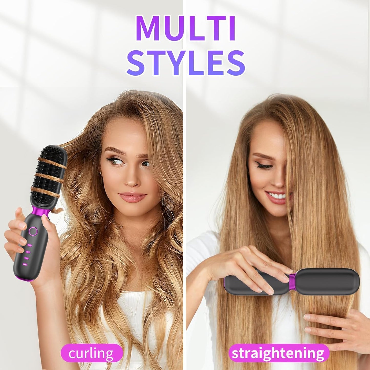 B-Qtech Cordless Hair Straightener Brush, Portable Mini Hair Straightening Brush for Travel, Negative Ion Hot Comb Hair Straightener with Rechargeable 6000 mAh USB-C